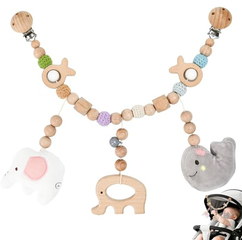 Zuxbolf Kinderwagenkette aus Holz 40cm lang Kinderwagen Kette Spielzeug Kinderwagen Zubehör kinderwagenspielzeug Kinderwagen Accessoires Kette Deko für Kinderwagen und Buggy für Mädchen und Junge