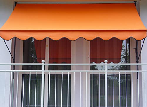 ANGERER Klemmmarkise Standard orange, 300 cm | Markise für Sonnenschutz, Montage ohne Bohren, ideale Balkonmarkise für Mietwohnungen, Made in Germany, Bezug aus PE-Gewebe