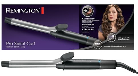 Remington Lockenstab Pro Spiral Curl, 19 mm, Schwarz, Keramik-Turmalin | Definierte Ringellocken Für Verschiedene Haartypen, 8 Temperaturstufen Bis 210 °C, Automatische Abschaltung