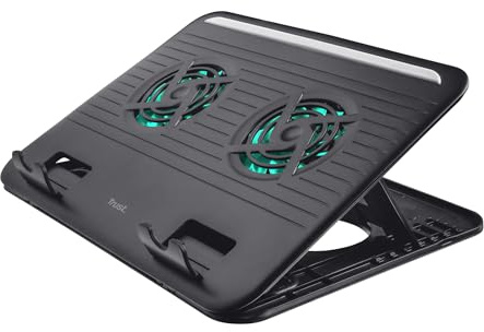 Trust Cyclone Laptop-Kühler Ständer für 16 Zoll Laptops, 8 Verstellbare Stufen, Notebook-Kühlständer, USB-Betrieb Kühlpad mit 2 Lüfter für Notebook, Netbook, MacBook - Schwarz