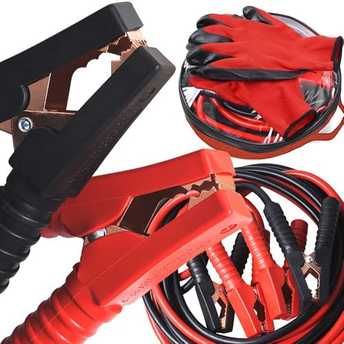 MIKKUPPA Starthilfekabel für Auto/Lieferwagen, robust, 500 A, für 12 V und 24 V, mit Handschuhen und Aufbewahrungstasche, 4 m