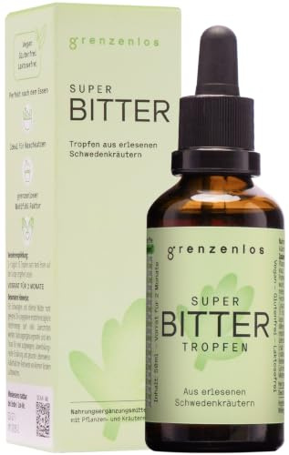 grenzenlos® Bitter Tropfen - Schwedenkräuter Bitterstoffe nach Maria Treben | Enzian, Löwenzahn, Safran Extrakte & Bitterkräuter - Schwedenbitter zuckerfrei, 50ml Bittertropfen, vegan, made in Germany