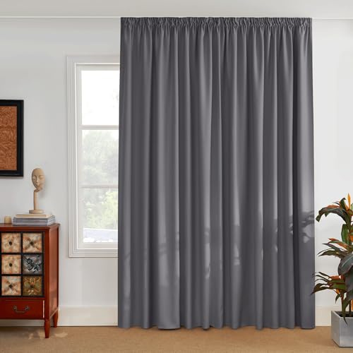 PONY DANCE Extra Breite Gardine Blickdicht Kräuselband Raumteiler Vorhang für Schiene 1er Set H 245 x B 300 cm Graue Verdunklungsvorhänge für Wohnzimmer & Schlafzimmer Thermogardine Hitzeschutz