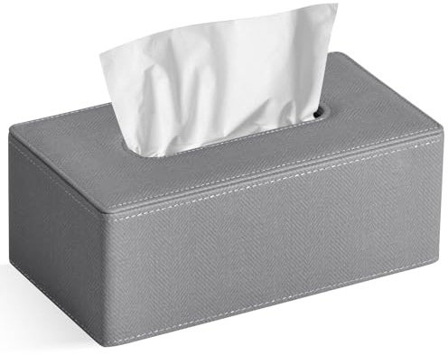 GOLRANLYE Taschentuchbox Rechteckige PU-Leder Kosmetiktuchspender Box Halter für Kommode Badezimmer Dekor (Dunkelgrau) (Leinen Grau)