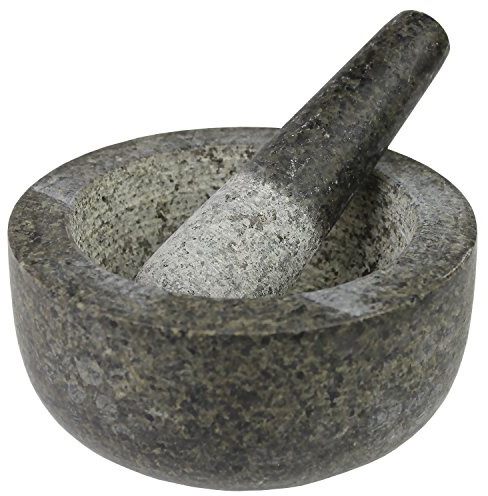 JADE TEMPLE 17036 Steinmörser mit Stößel im Set, effektives und einfaches mörsern, aus massivem Granit mit 15,5 cm Durchmesser und 8 cm Höhe, Grau