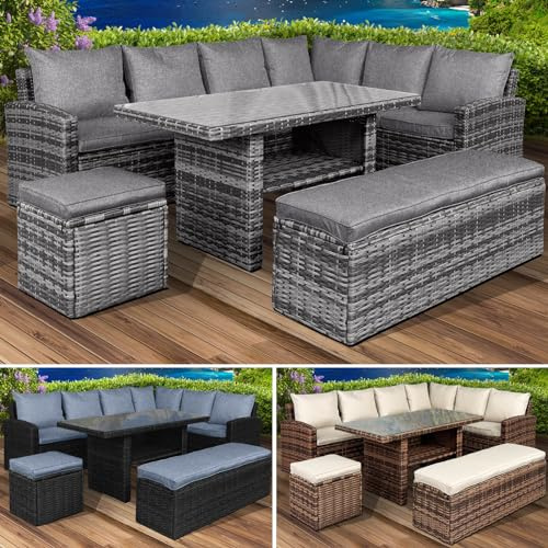 BRAST Gartenmöbel Set Eco | bis zu 9 Personen viele Farben | inkl. extra Dicke Kissen | TÜV geprüft | Outdoor Loungemöbel Sitzgruppe Essgruppe Garnitur | Grau/Anthrazit