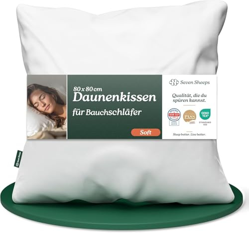 Daunenkissen 80x80, Soft für Bauchschläfer,3-Kammer Kopfkissen 80x80 Daunen