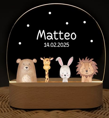 wunderwunsch Nachtlicht personalisiert, Kinder Lampe Baby Geburt | Süßes Geschenk zur Taufe, schönes Geburtsgeschenk für Junge, dekorative Nachtlampe und exklusives Newborn Gift