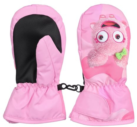 FAYHIJUN Skihandschuhe für Kinder, Halbfingerhandschuhe, warm, Winter, für Jungen, Mädchen, winddicht, Schnee, wasserdicht, Skifahren, Snowboard, Fahrrad, Reiten, Sport, 1-9 Jahre (M(Age4-6), Pink)