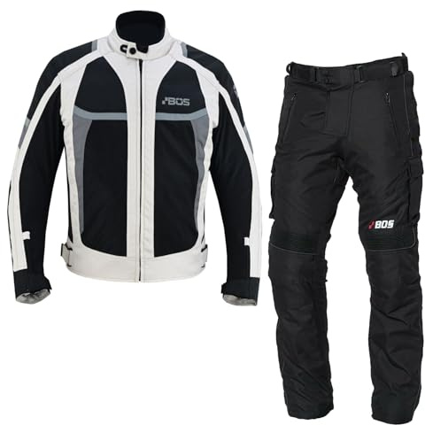 BOSmoto Motorradanzug Textil mit Protektoren – Atmungsaktive und wasserdichte Motorradbekleidung für Herren,Motorrad Textil Kombi Grau,Motorrad Jacke und Hose (GRAY, 4XL)