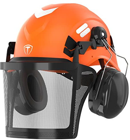 TOOLIOM Kettensägenhelm mit Gesichtsschutz und Ohrenschutz, Forstschutzhelm, nach ANSI Z89.1 zertifizierter Baumpflegerhelm, Kettensägensicherheitsausrüstung