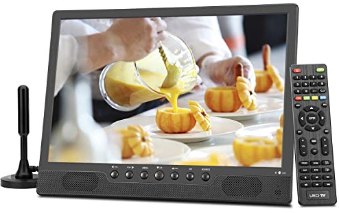 KCR 14.0 Zoll digitaler DVB-T2 tragbarer Fernseher, Freeview, wiederaufladbarer Akku, USB-Anschluss, Kopfhöreranschluss, Fernbedienung, AV-Eingang, HDMI-Eingang