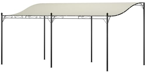Outsunny Anbaupavillon Pergola mit Dach, Wasserabweisend Pavillon Vordach, freistehend Gartenpavillon Terrassenpavillon Überdachung Sonnenschutz für Terrasse Garten ca. 3x5x2,5 m Cremeweiß