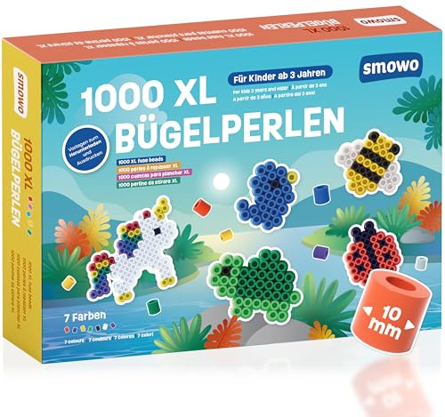Smowo® Große 10mm Bügelperlen 1000 Stück für Kinder ab 3 Jahren - 7 Bunte Farben XL Steckperlen - Kreatives Perlenset