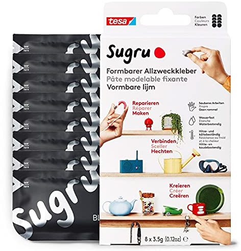 Sugru by tesa - Schwarz - formbarer Allzweckkleber - 8er-Pack - 8 x 3,5 g | 8er-Pack - vielseitige Klebeknete zum Dekorieren, Kleben, Reparieren und für kreative DIY-Anwendungen, Befestigen ohne Bohren