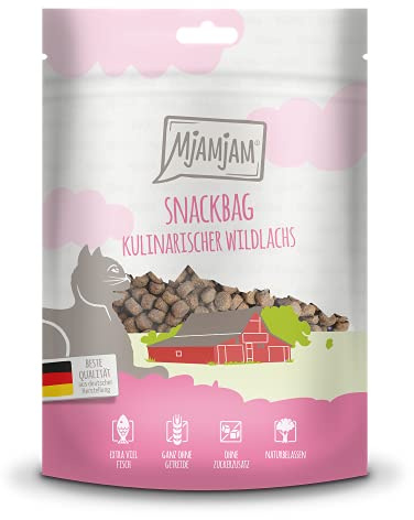MjAMjAM - Premium Katzensnack - Snackbag - kulinarischer Wildlachs, 1er Pack (1 x 125 g), naturbelassen ganz ohne synthetische Konservierungsstoffe