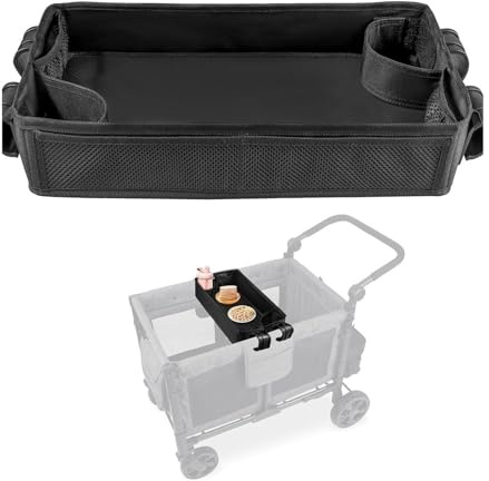Kinderwagen Tablett, Kinderwagen Snack Tray Kinderwagen, Abnehmbarer Kinderwagen-Zubehör, Wasserabweisende Kunstlederseiten und seitliche Netztaschen (M)