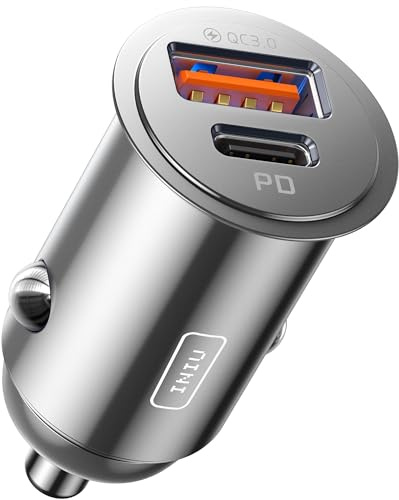 INIU Zigarettenanzünder, 12V USB C Adapter 60W Auto PD & QC 3.0 Kfz Ladegerät, Auto Ladegerät Adapter USB Zigarettenanzünder Verteiler Steckdose mit iPhone 16 15 14 13 Pro Max iPad Samsung S24, Silber