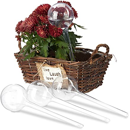 Relaxdays Bewässerungskugeln, 4er Set, Dosierte Bewässerung, 2 Wochen, Versenkbar, Topfpflanzen, Kunststoff, Transparent, PVC, Standard