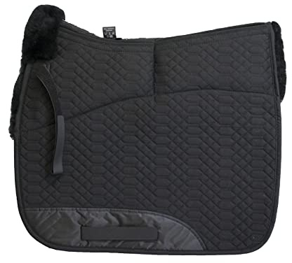 Engel Reitsport | SCHABRA1AP-D-SCH-SCH | Schabracke | Aufpolster Korrektur | Steppstoff | Lammfell im Sattelbereich | Half Lined | Fellkranz vorne | Dressur | Stoff schwarz Fell schwarz