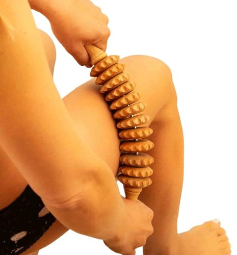 Tuuli Accessories Anti Cellulite Massage Massagegerät Massageroller Roller mit Griff Maderotherapie aus Holz, für Beine, Oberschenkel, Bauch, Körper