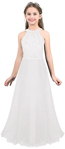 inlzdz Mädchen Kleider Festlich Prinzessin Lange Kommunionkleid Spitze Blumenmädchenkleid Sommer Hochzeit Partykleid Festzug