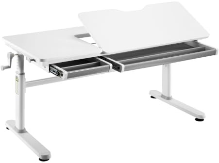 HOKO Kinderschreibtisch höhenverstellbar, Schreibtisch Kinder 120x60 cm | Kinderschreibtische mit 80x40 cm neigbare Tischplatte & Schubladen, Jugendschreibtisch für Kinder ab 6 Jahren, Weiß, ELIN