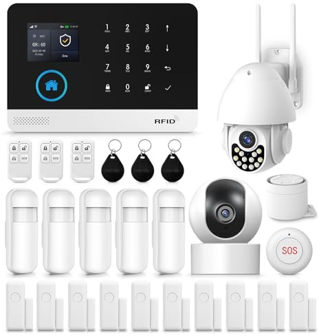 XNY 4G und WLAN Funk Alarmanlage Haus mit 2 Stück 1080P 2MP Überwachungskameras für Innen und Aussen; Alarmanlage Wohnung mit APP,32GB SD-Karte, Kompatibel mit Alexa und Google Assistant