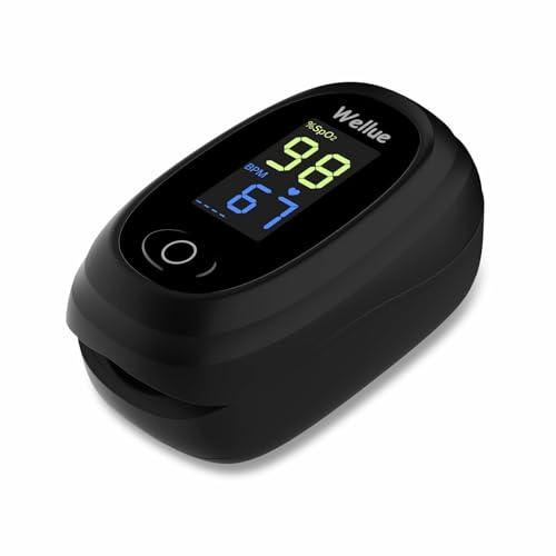 Wellue Pulsoximeter, Blutsauerstoffmessgerät Finger, Fingerspitzen-Pulsoximeter für erwachsene Kinder, SP O2 PI Level und Herzfrequenzmesser