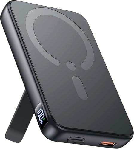 Powerbank für Magsafe, 12000mAh Magnetische Power Bank, PD 22.5W USB-A Ausgabe, Kabelloses Tragbares Ladegerät mit Typ-C-Eingang und Ausgang, LED-Anzeige für iPhone 17/16/15/14/13/12 Serie