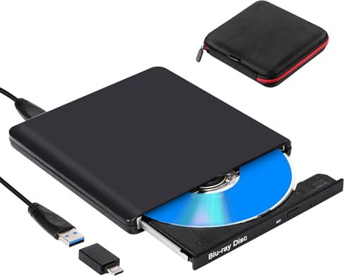 NOLYTH Externes Blu Ray Laufwerk: Aluminium Bluray Brenner Extern USB C mit Tasche - Externer CD DVD Blue Ray Player Tragbar BD Externe Blu-ray Laufwerke für Laptop PC Mac MacBook Windows 11