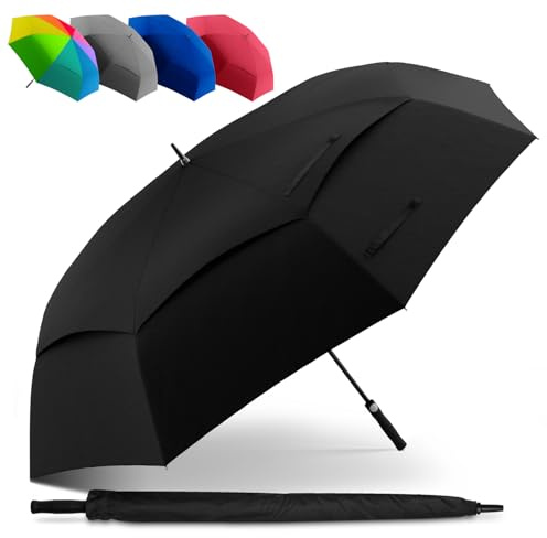 STYNGARD XXL Regenschirm Groß Sturmfest mit 140 cm Durchmesser - Golfschirm mit Auf-zu-Automatik und Doppelbespannung für maximalen Wind- und Regenschutz Modell BELFAST (Schwarz, 130cm)