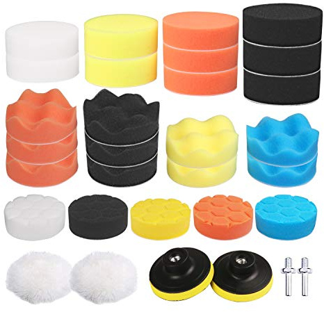 Polieraufsatz Akkuschrauber - 31 Stück Polierschwamm Set für Auto Poliermaschine M10 Bohrer Adapter, aus Schwamm und Wolle Polierset Polierhaub Polierauflage für Poliermaschine