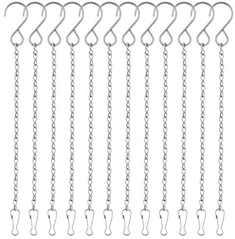 FEPITO 12er Pack Hängeketten, 10 Zoll Hängekorbketten, Gartenpflanzenbügel Metallketten mit Haken Clips für Vogelhäuschen, Windspiele, Laternen, Pflanzgefäße, dekorative Ornamente