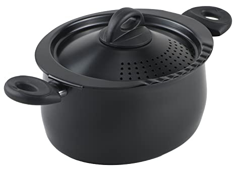 Bialetti Ovaler Nudeltopf aus Aluminium, 5,5 l mit Siebdeckel, antihaftbeschichtet, Schwarz