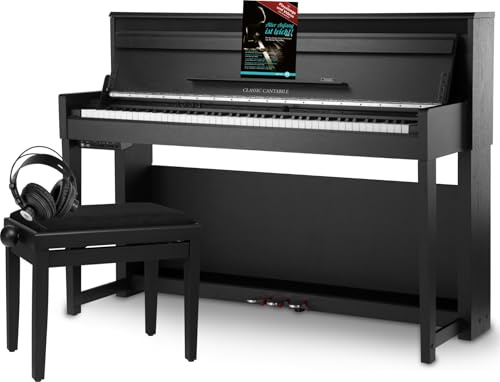 Classic Cantabile UP-1 SM Upright E-Piano Schwarz matt Deluxe Set | 88 gewichtete Tasten mit Graded Hammer-Tastatur, Tastatur mit Ivory-Touch-Oberfläche (angerauhte Tasten), 7 1/4 Oktaven, Soft