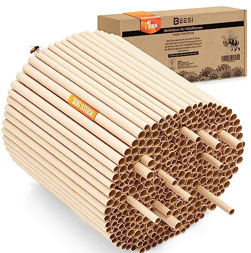 Nisthülsen für Insektenhotel 15 cm lang Durchmesser 6 UND 8 mm gemischt inkl. E-Book Niströhren u. Pappröhrchen für Wildbienen (Pappröhrchen, 300)