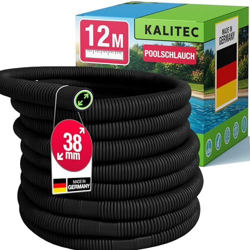 Kalitec Poolschlauch 38mm 12m schwarz – Poolschlauch flexibel & trennbar – Schlauch für Poolpumpe, Skimmer & Sandfilteranlage – Pumpenschlauch 38 mm Innendurchmesser