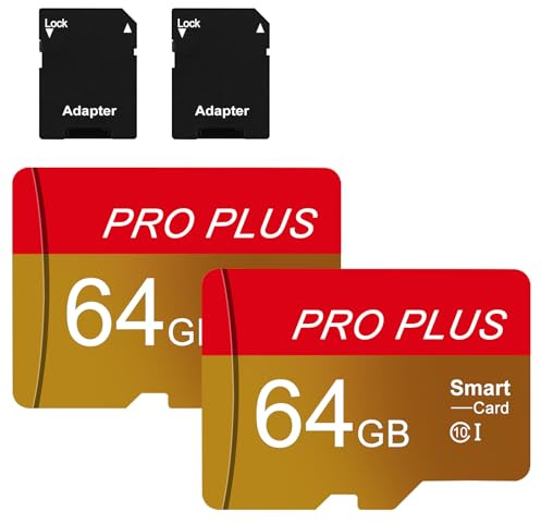 Micro SD Karte 64GB, 2 Pack Speicherkarte Micro SD Card mit Adapter Mini Karte UHS-I C10 A1 TF Speicherkarten Microsd für Smartphones, Tablets, Mobiltelefon, Kamera, Auto Audio, Spielkonsole, Drohnen