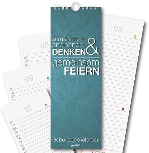 younikat Geburtstagskalender 105 x 297 mm jahresunabhängig - dv192 | jahresunabhängig, Dauerkalender für die ganze Familie, 170g/qm Papier, mit Spiralbindung und Aufhängung, chlorfrei gebleicht