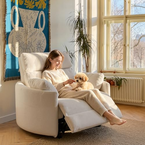 FLEXISPOT Mochi Pro Zero-Wall XXL Elektrischer Relaxsessel, 1,5-Sitzer mit 90 cm Sitzbreite, Fernsehsessel für Große & Schwere, Heimkino Sofa mit Klemmschutz, USB/Typ-C, Chenille Beige