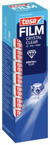 tesa tesafilm Crystal Clear - 10 Rollen - 10 m x 15 mm | Hochtransparentes, kristall-klares und alterungsbeständiges Klebeband mit starker Haftung - reißfester Klebefilm