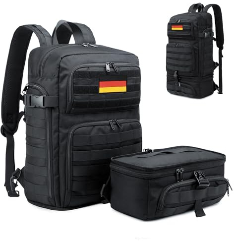 BERTASCHE Taktisch Rucksack Trekkingrucksack 35L Wanderrucksack 15.6 Zoll Laptop Lunch Rucksack für Outdoor Sport Uni Schule Reise Arbeit, Schwarz