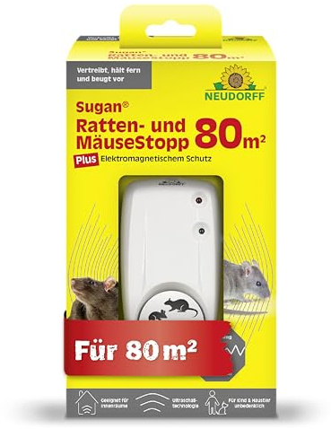 Neudorff Sugan Ratten- und MäuseStopp 80 m² - Ultraschall vertreibt Ratten und Mäuse sofort und dauerhaft aus Haus, Keller und Garage. Anti Gewöhnungseffekt, 1 Stück