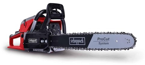 Scheppach Benzin Kettensäge PCS56 mit 51cm Schwertlänge & Easy Start | 2 Takt Motor - 3,1PS Leistung | 47cmØ Schnittstärke | 22 m/s Schnittgeschwindigkeit | 56cm³ Hubraum | autom. Kettenschmierung