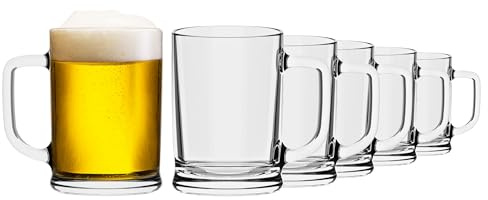 TREND FOR HOME Bierkrug 0,5 Liter Set von 6 mit Handlichem Griff Glaskrug 0,5 Liter Bier Glas Bier Krug Biergläser 0,5 Bierbecher Biermaßkrug Glas Bierkrüge Maßkrug Transparent, Ulf