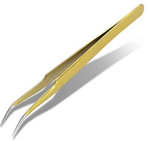 Sonew Wimpernzange, Pinzette für Wimpernverlängerung Augenbraue Eingewachsene Haare Hohe Präzision Gold Edelstahl gebogen und gerade Zangen Zange 2St(Curved)