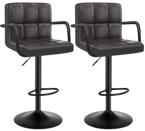 WOLTU Barhocker 2er Set Barstuhl Tresenhocker Bistrohocker Designer Hocker mit Rückenlehne, Kunstleder in Antiklederoptik höhenverstellbar drehbar Stahl Anthrazit