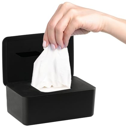 Feuchttücher-Aufbewahrungsbox, Feuchttücher-Box, Tücherspender-Halter-Kasten-Boxen, Toilettenpapier-Servietten-Behälter-Box mit Deckel für den Home-Office-Schreibtisch (Schwarz)