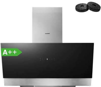 COMFEE' Kopffreie Dunstabzugshaube 90cm A++ 867m³/h ANGJ72B-90PRO-EU | Umluft & Abluft, Glas/Edelstahl Touch-Bedienung & Gestensteuerung, 4 Geschwindigkeiten, LED, Wandhaube inkl. Aktivkohlefilter